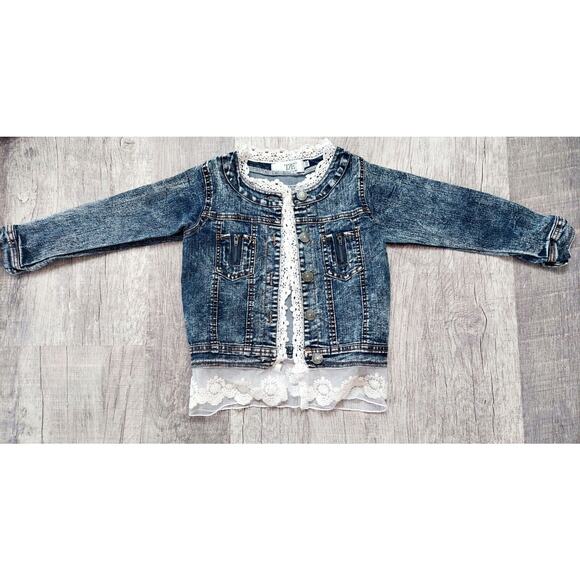 Young Girl Denim and Lace Jacket, Stonewashed, Size: 3t-4t - Picture 1 of 6